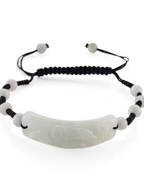 Natural Jade 50.00 ctw Carved Black Cord Adjustable Shamballa Bracelet - NEW